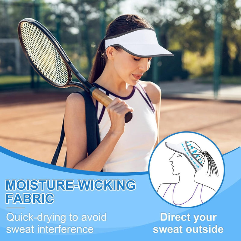 The white visor worn on a tennis court