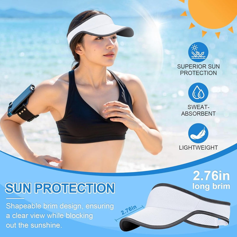 Sun protection graphic showing the 2.76 in long brim on the white visor