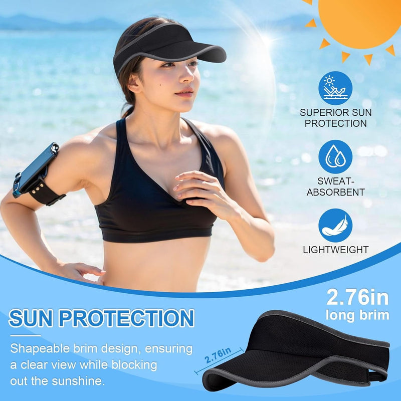 Sun protection graphic showing the 2.76 in long brim on the black visor