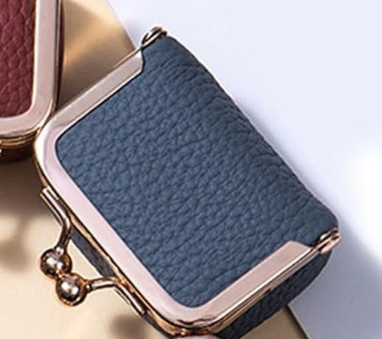 Dusty navy mini leather jewelry box with gold kiss lock
