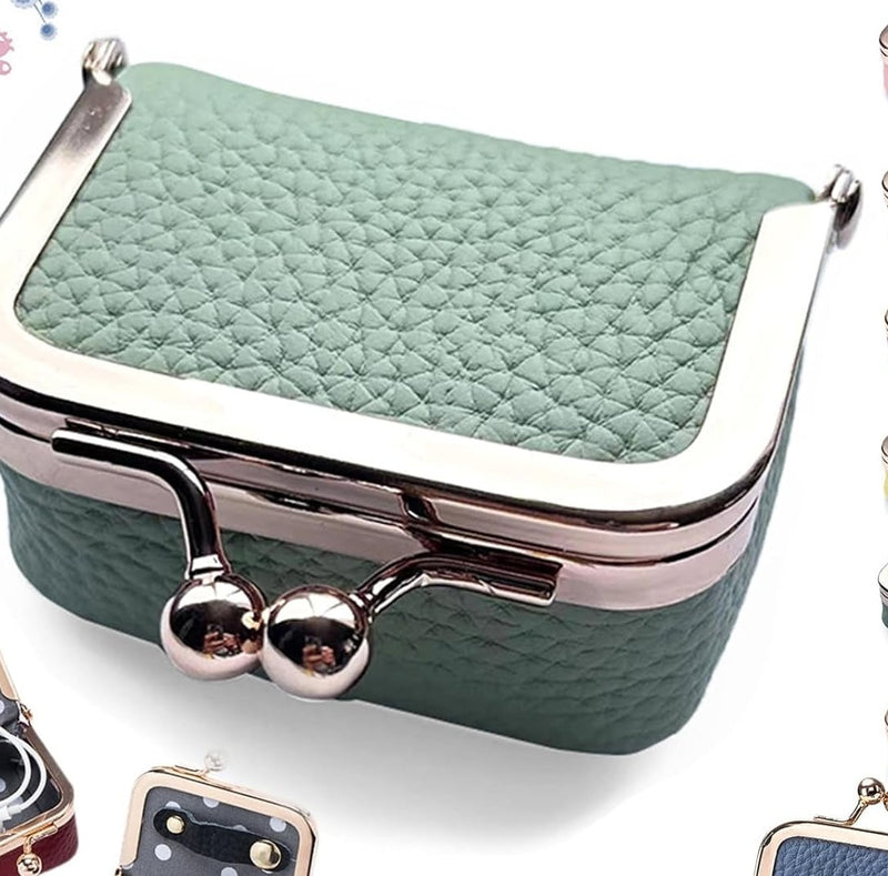 Sage green mini leather jewelry box with gold kiss lock