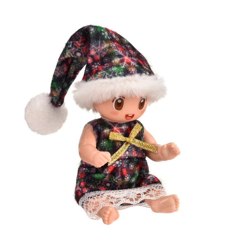 Set B: doll in a black and red snowflake dress with a gold bow