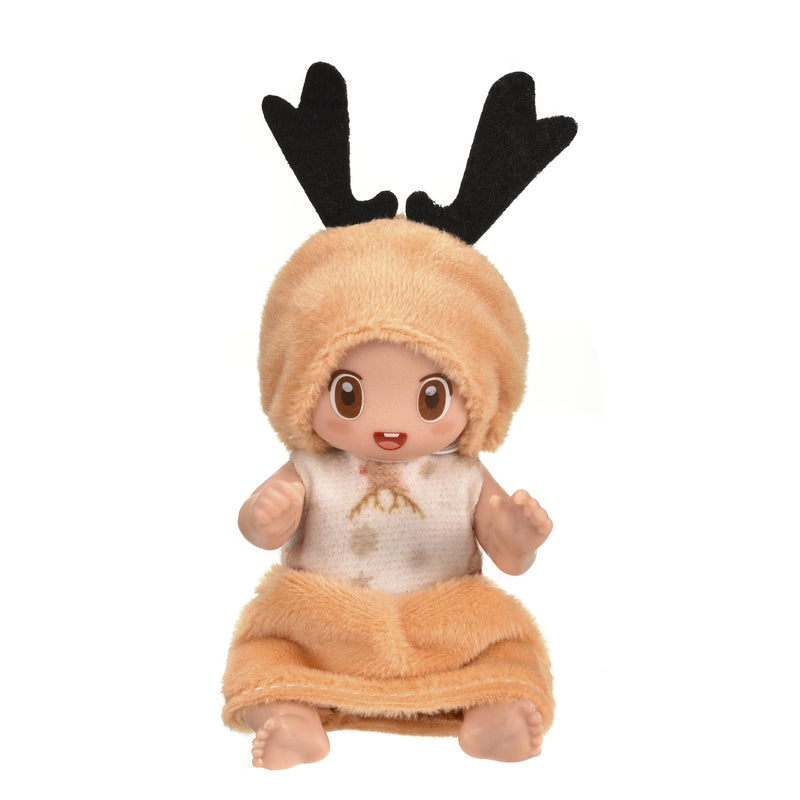 Set B: tan reindeer doll with antlers and a printed vest