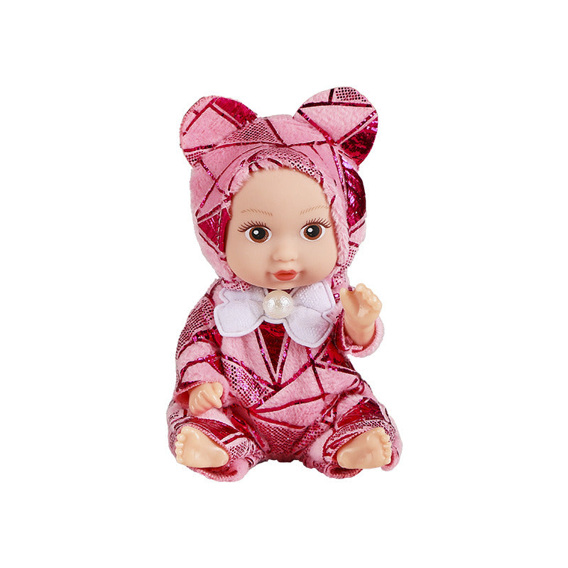 Pink sequin bear costume mini doll