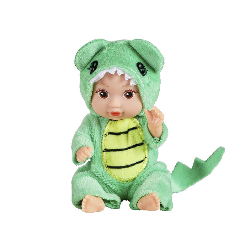 Green dinosaur costume mini doll