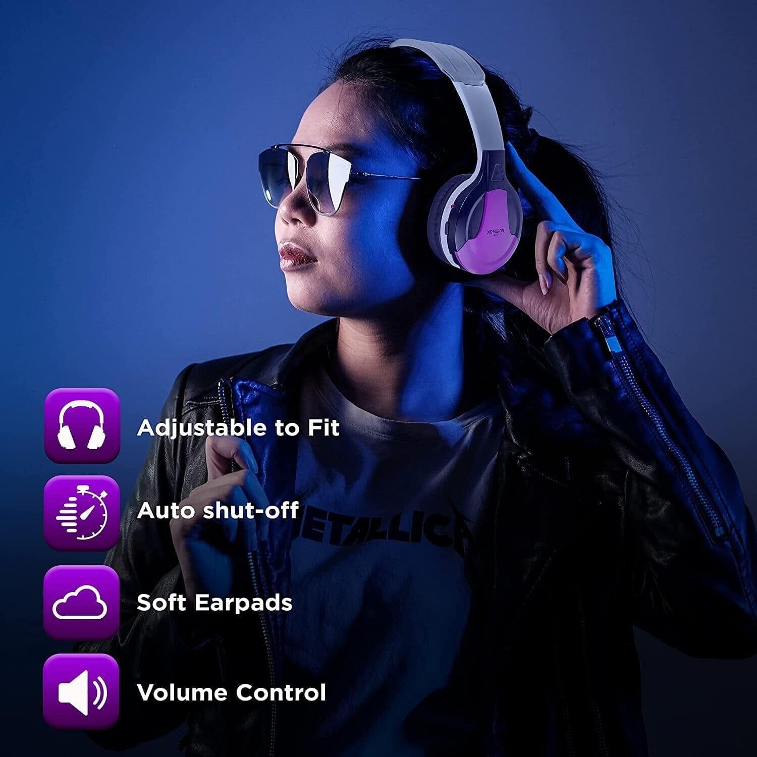 XO Vision IR630PR Universal IR Wireless Foldable Headphones - Bluetooth-Enabled Lightweight (Purple) Headphones - DailySale