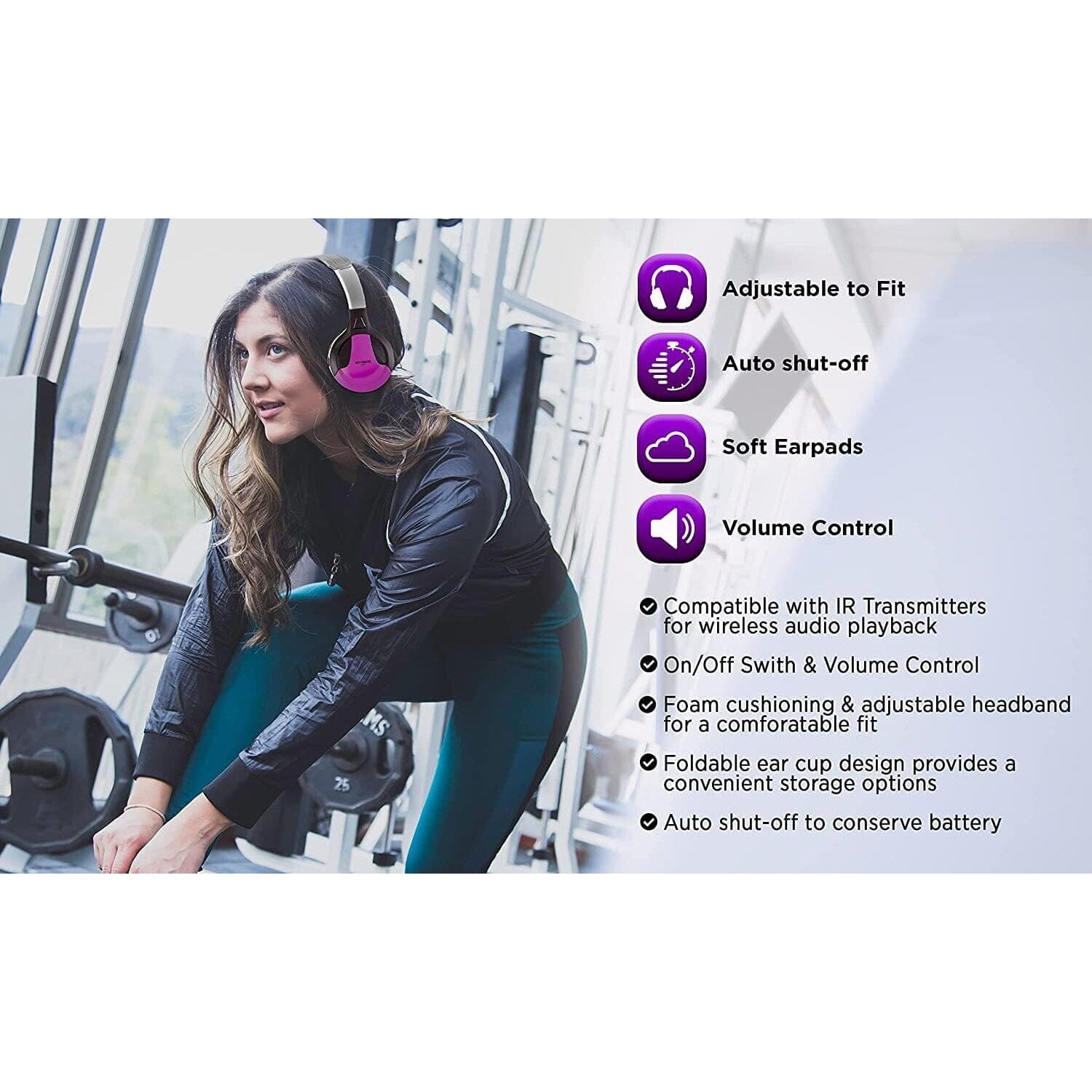 XO Vision IR630PR Universal IR Wireless Foldable Headphones - Bluetooth-Enabled Lightweight (Purple) Headphones - DailySale