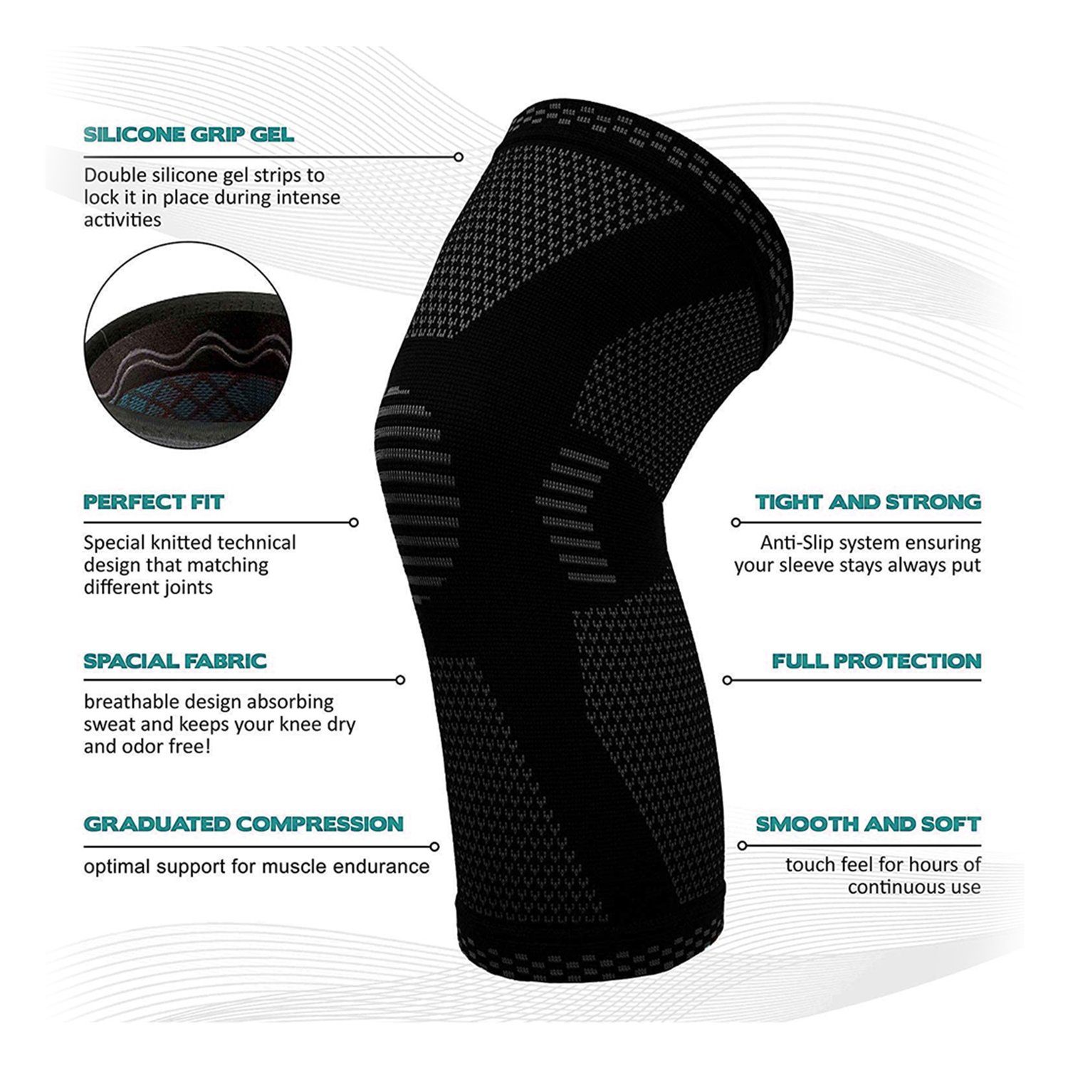 1-Pair: Support And Recover Knee Compression Sleeve Brace With Gel Grip Wellness - DailySale