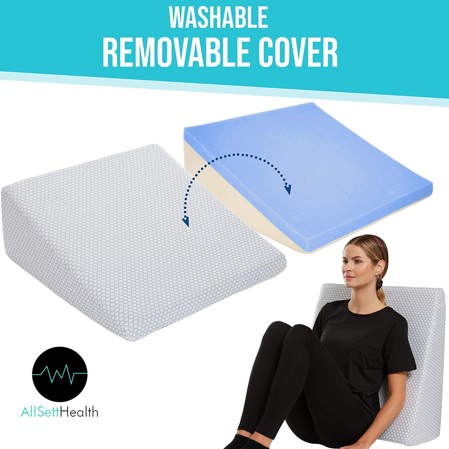 Cooling Wedge Pillow - 10 inch Bed Wedge Pillow - 24 inch Wide Incline Support Cushion for Lower Back Pain AllSett Health