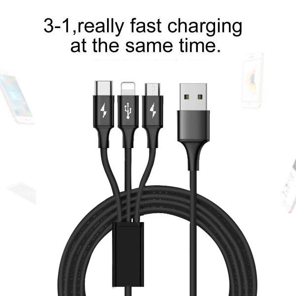 10 Foot High Speed 3-in-1 Lightning Micro & USB-C Charging Cable Mobile Accessories - DailySale