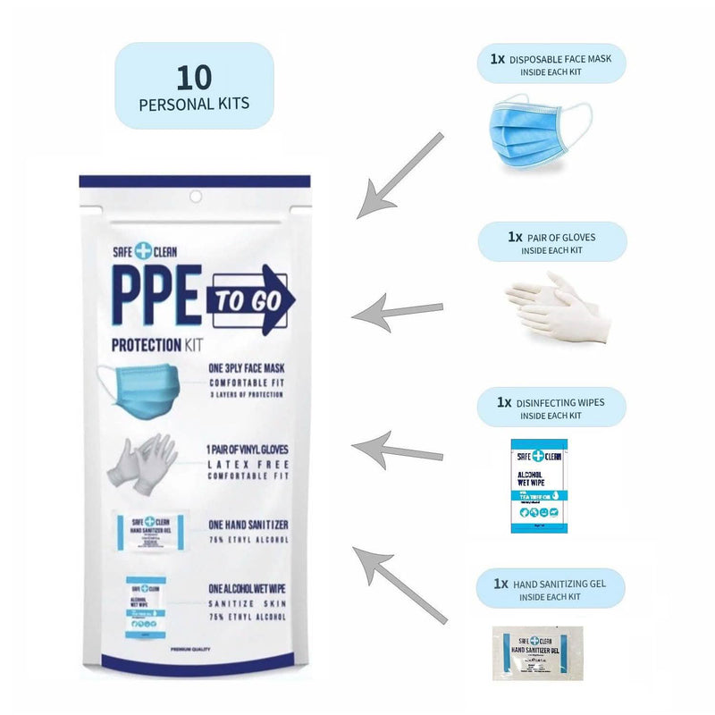 10-Pack: All-In-One Personal Protection Kit To Go Face Masks & PPE - DailySale