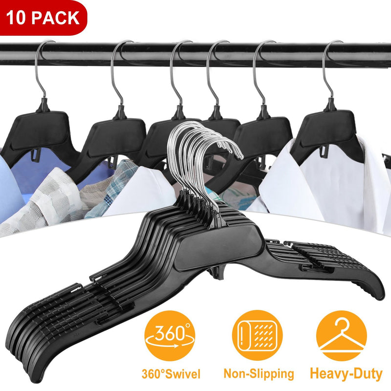 10 Pack Non Slip Plastic Clothes Hangers,Lightweight Space Saving