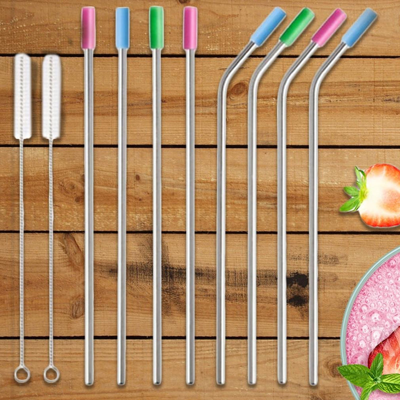 10-Pack: Stainless Steel Extra Wide Drinking Straws with Colored Silicone Tops Kitchen Essentials - DailySale