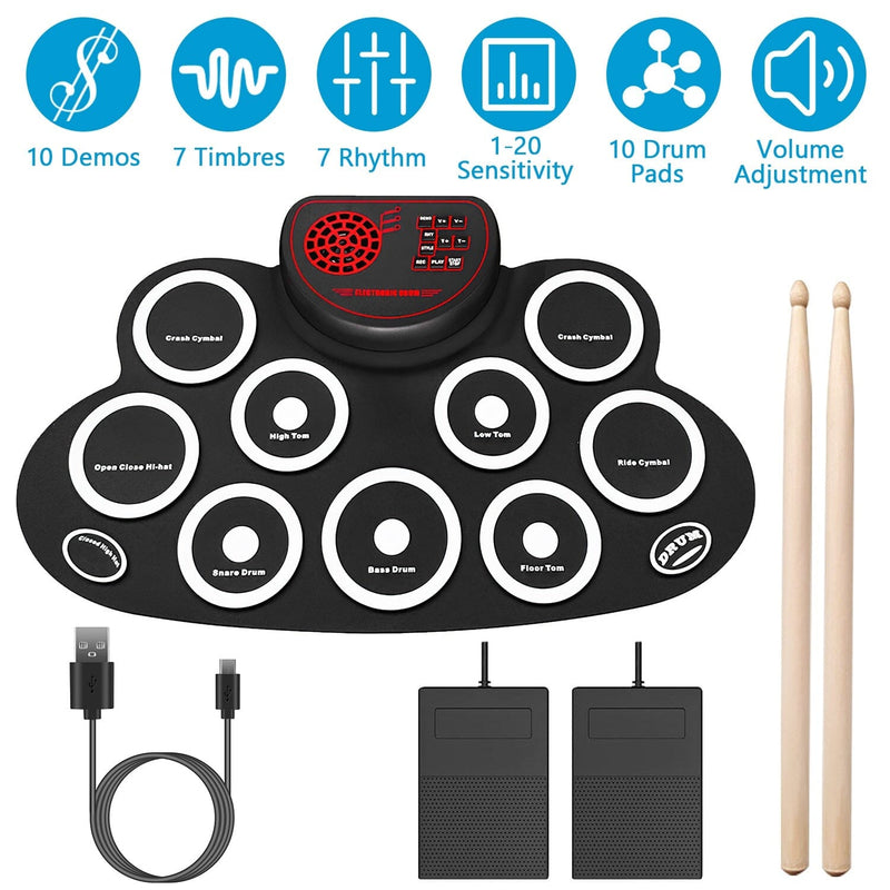 10 Pads Electric Drum Set Foldable Toys & Games - DailySale