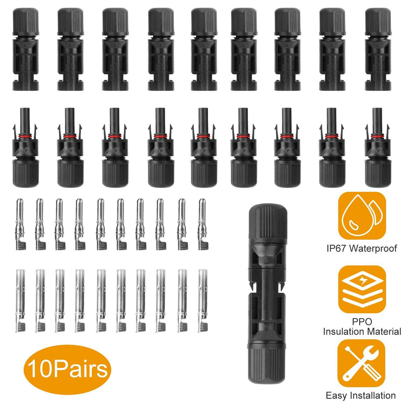 10-Pairs: Solar Panel Connectors Household Batteries & Electrical - DailySale