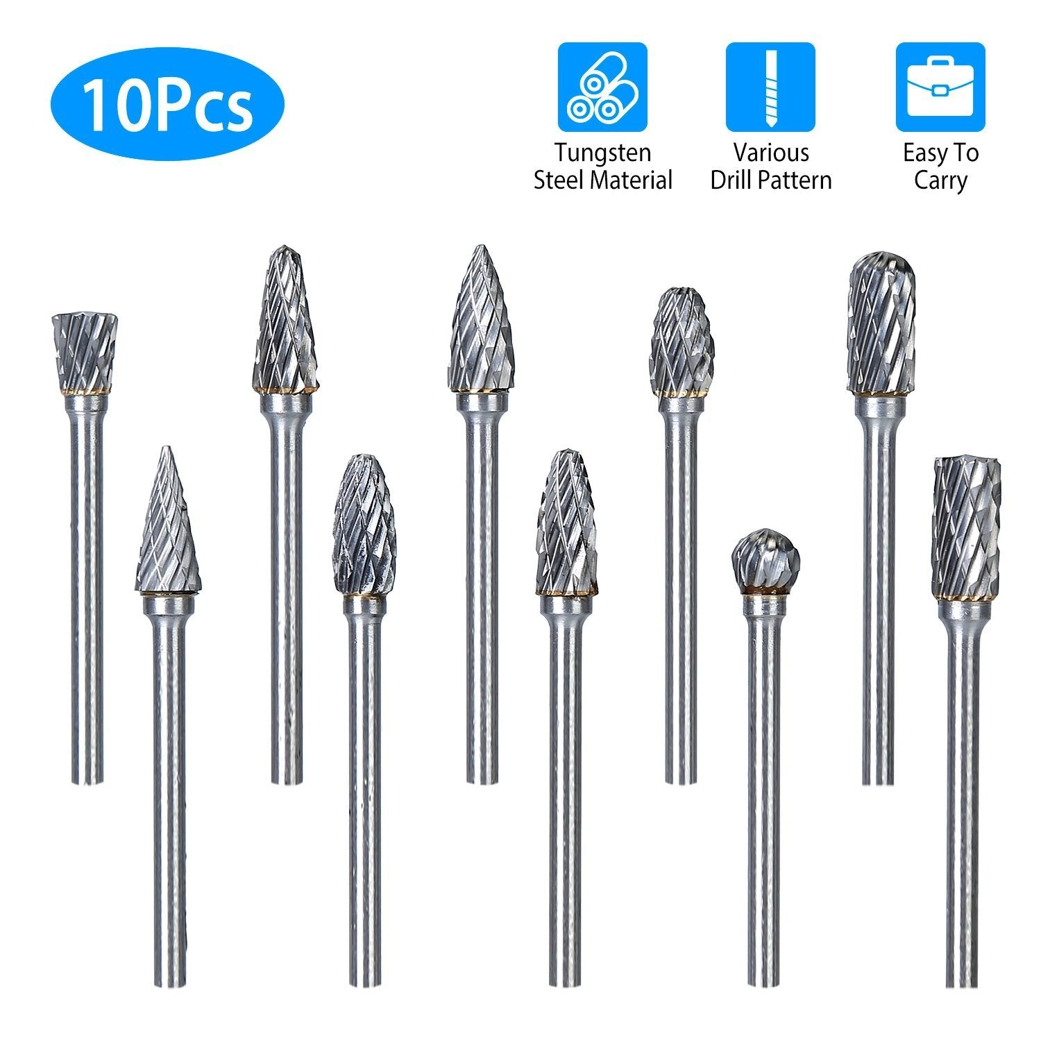 10-Piece: Double Cut Carbide Rotary Die Grinder Bit Set Home Improvement - DailySale