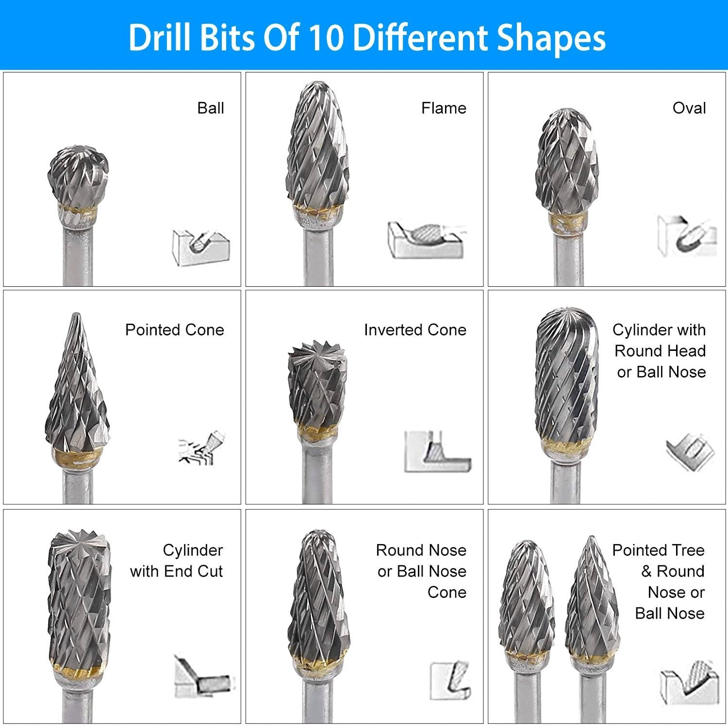 10-Piece: Double Cut Carbide Rotary Die Grinder Bit Set Home Improvement - DailySale