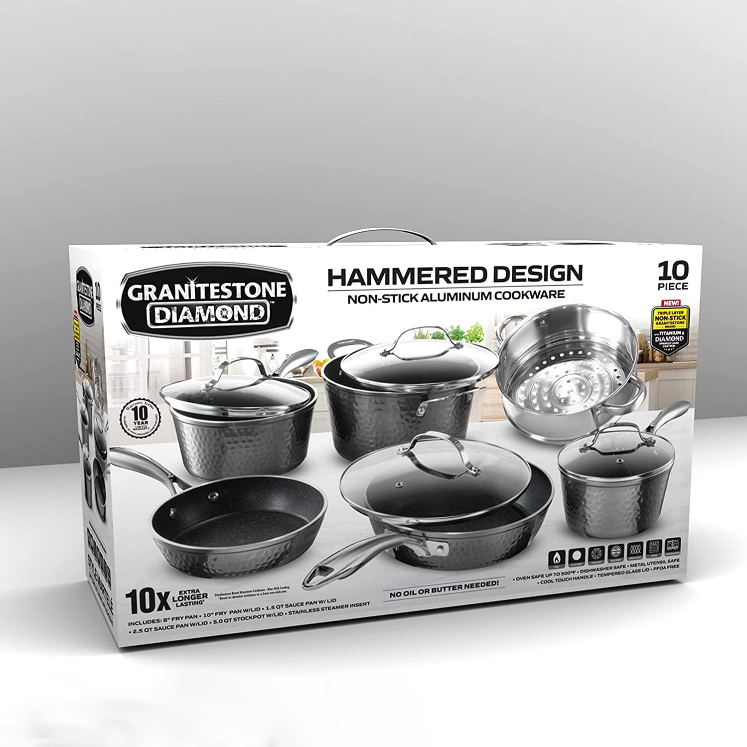 Granitestone 10-pc. Aluminum Dishwasher Safe Non-Stick Cookware