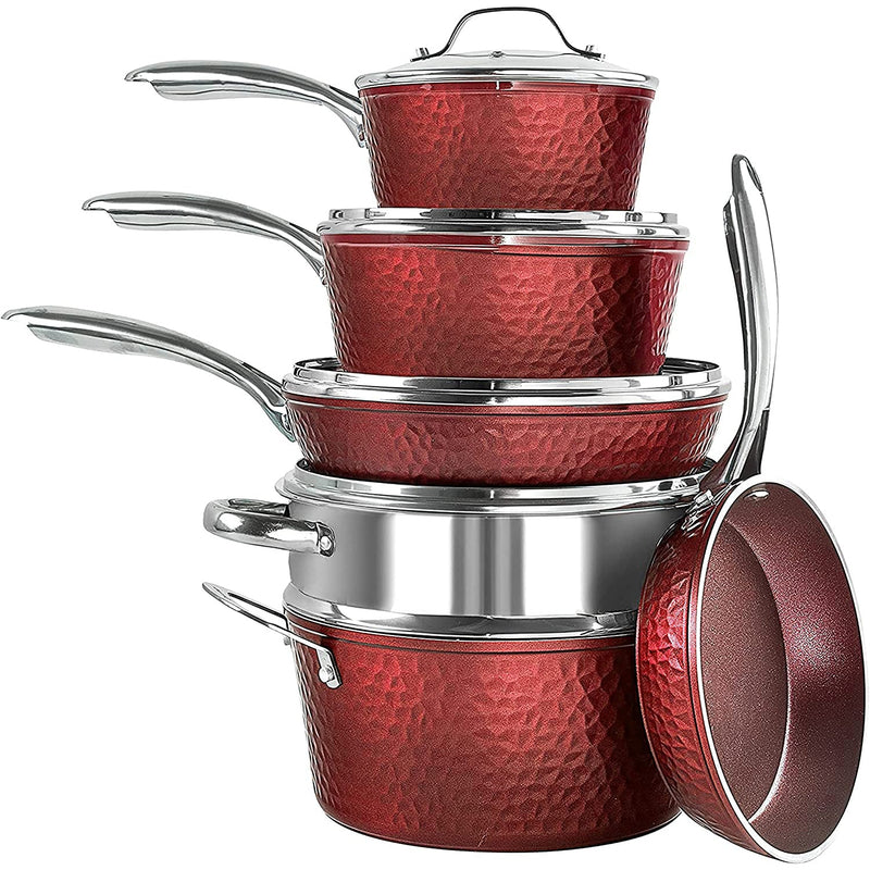 Granitestone 15-Piece Aluminum Ultra-Durable Non-Stick Diamond Infused Cookware and Bakeware Set in Red