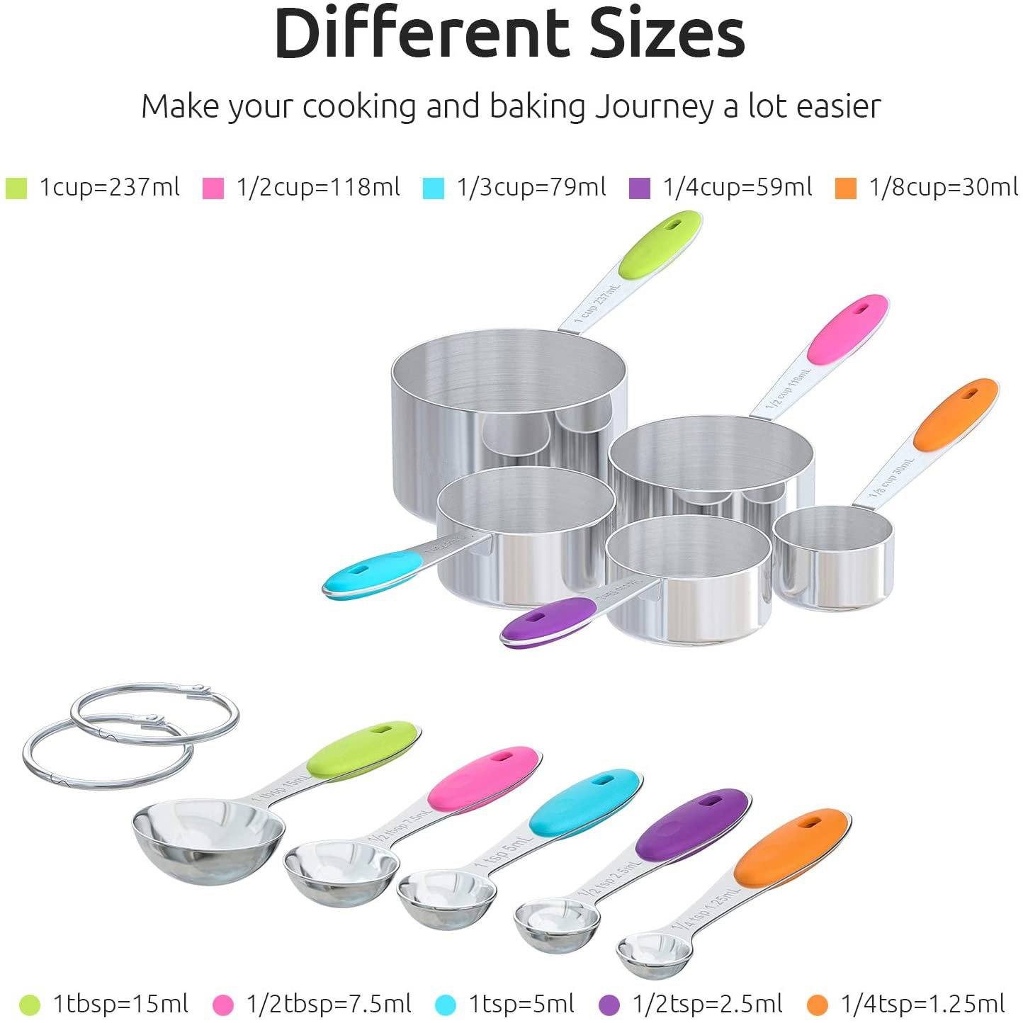 Measuring Cups and Spoon (Multicolored) - 10 piece Set