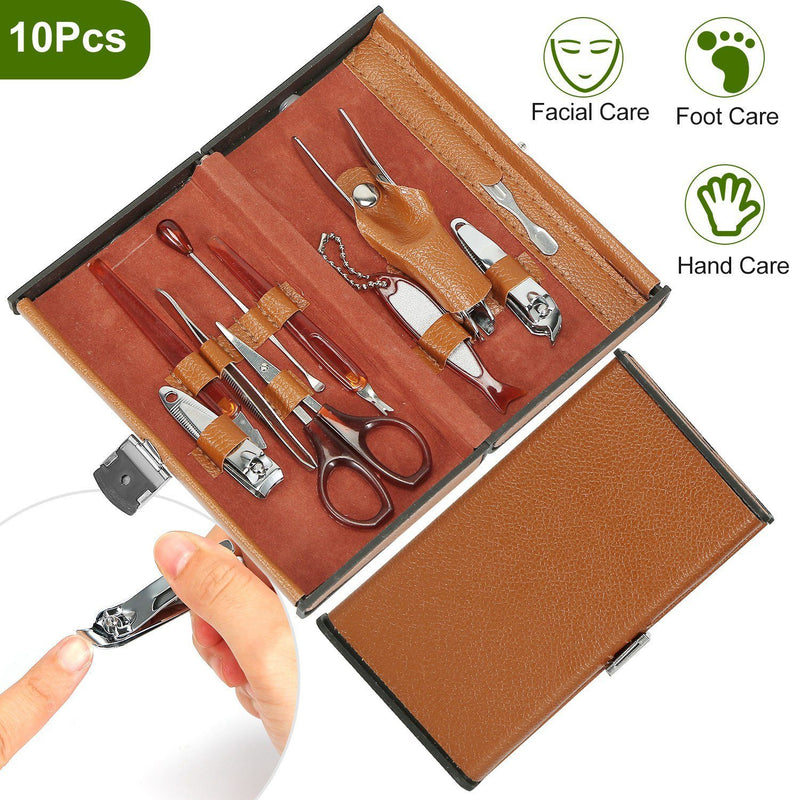 10-Piece: Pedicure, Manicure and Grooming Kit with Leather Case Beauty & Personal Care - DailySale