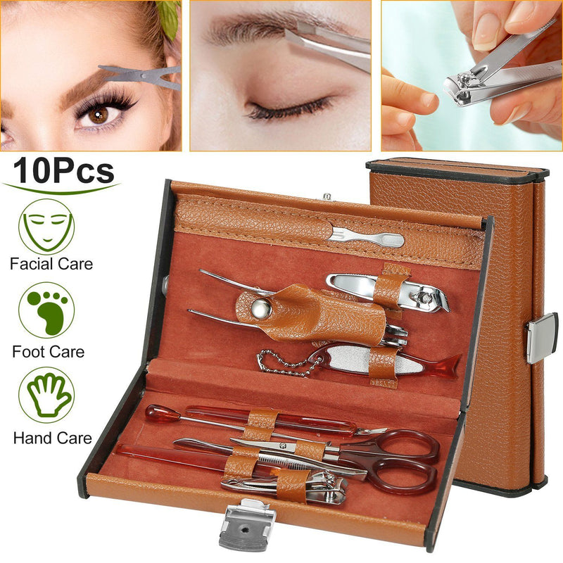 10-Piece: Pedicure, Manicure and Grooming Kit with Leather Case Beauty & Personal Care - DailySale