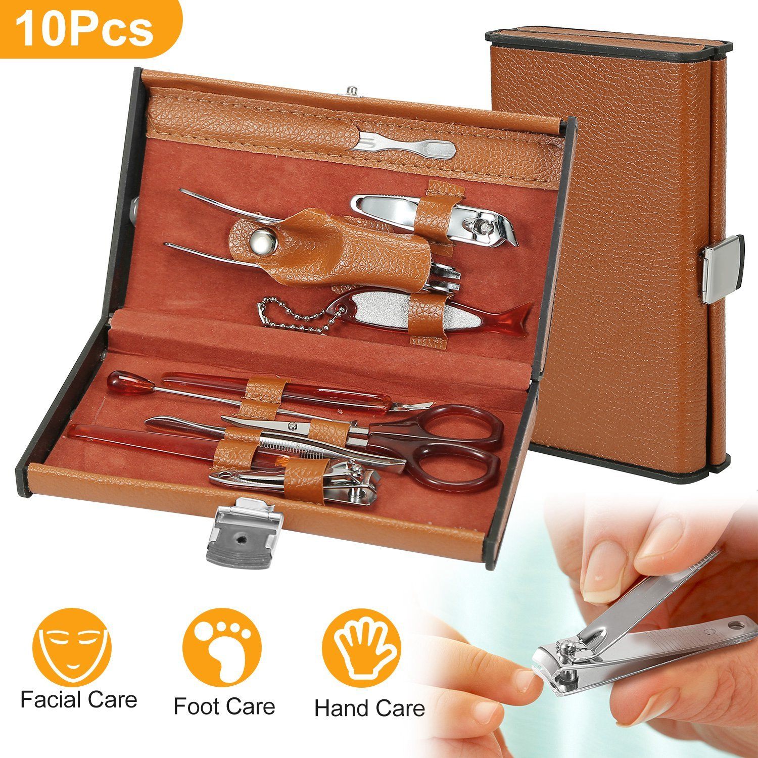 10-Piece: Pedicure, Manicure and Grooming Kit with Leather Case Beauty & Personal Care - DailySale