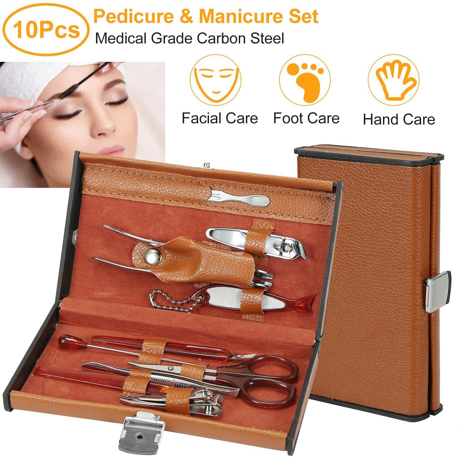 10-Piece: Pedicure, Manicure and Grooming Kit with Leather Case Beauty & Personal Care - DailySale