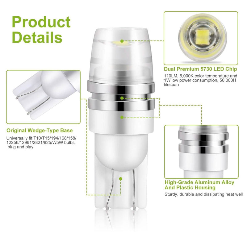 10-Piece: Xenon White Wedge Base LED Bulbs Automotive - DailySale
