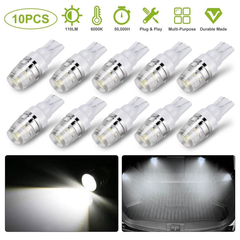 10-Piece: Xenon White Wedge Base LED Bulbs Automotive - DailySale
