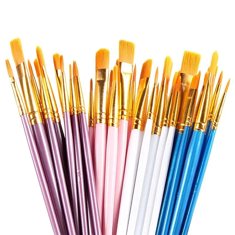 10-Pieces: Artist Paintbrush Nylon Round Pointed Flat Head Set Arts & Crafts - DailySale