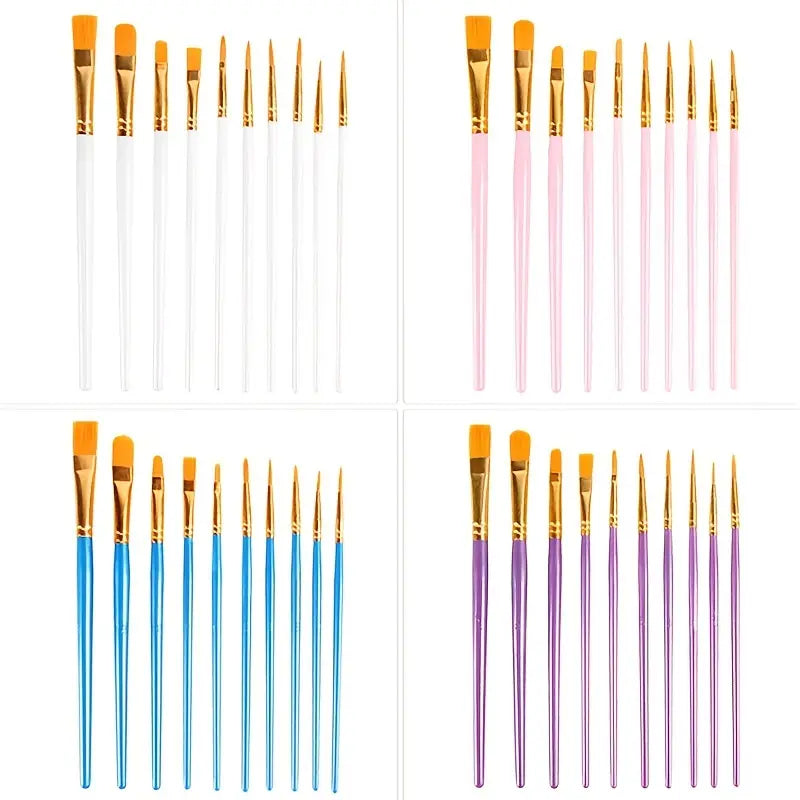 10-Pieces: Artist Paintbrush Nylon Round Pointed Flat Head Set Arts & Crafts - DailySale