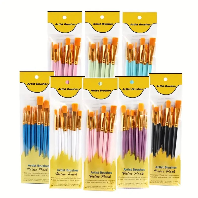 10-Pieces: Artist Paintbrush Nylon Round Pointed Flat Head Set Arts & Crafts - DailySale