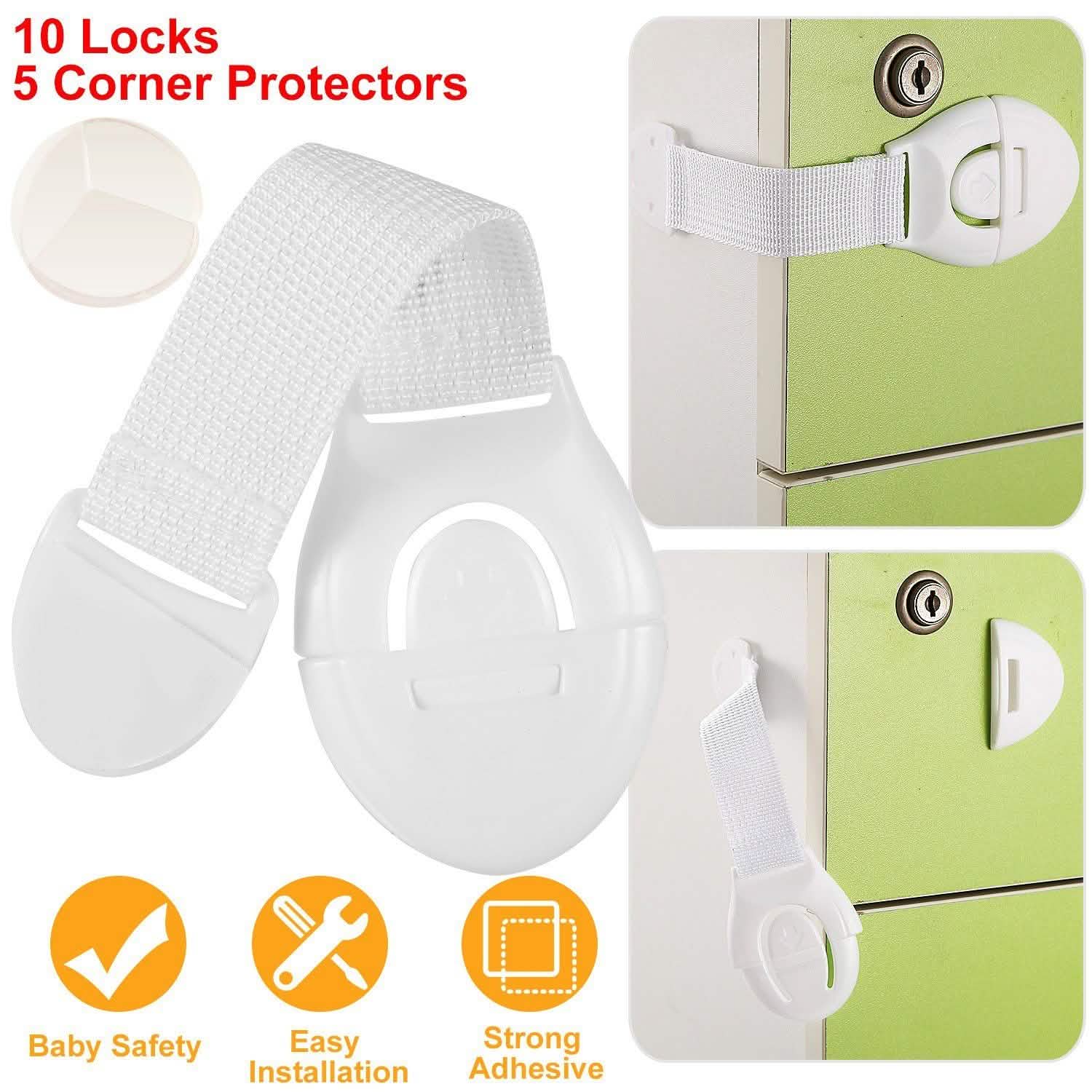 10-Pieces: Kids Safety Locks with 5 Furniture Corner Protectors Baby - DailySale