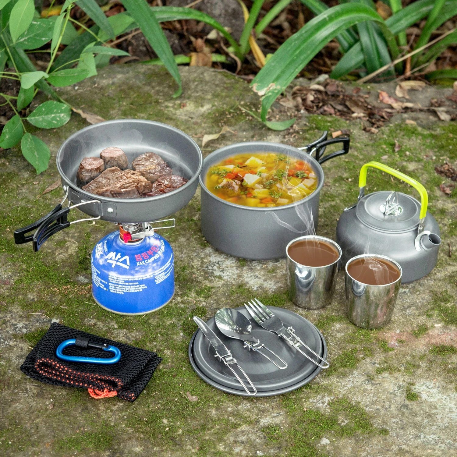 10-Pieces: ODOLAND Camping Cookware Mess Kit Sports & Outdoors - DailySale