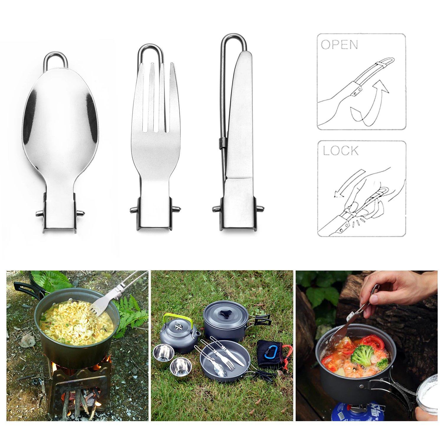 10-Pieces: ODOLAND Camping Cookware Mess Kit Sports & Outdoors - DailySale