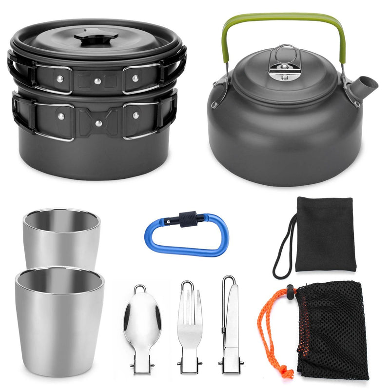 10-Pieces: ODOLAND Camping Cookware Mess Kit Sports & Outdoors - DailySale