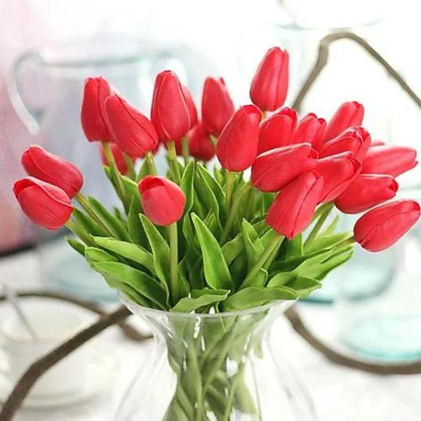 10-Pieces: PU Modern Style Bouquet Tabletop Flower Bouquet Furniture & Decor Red - DailySale