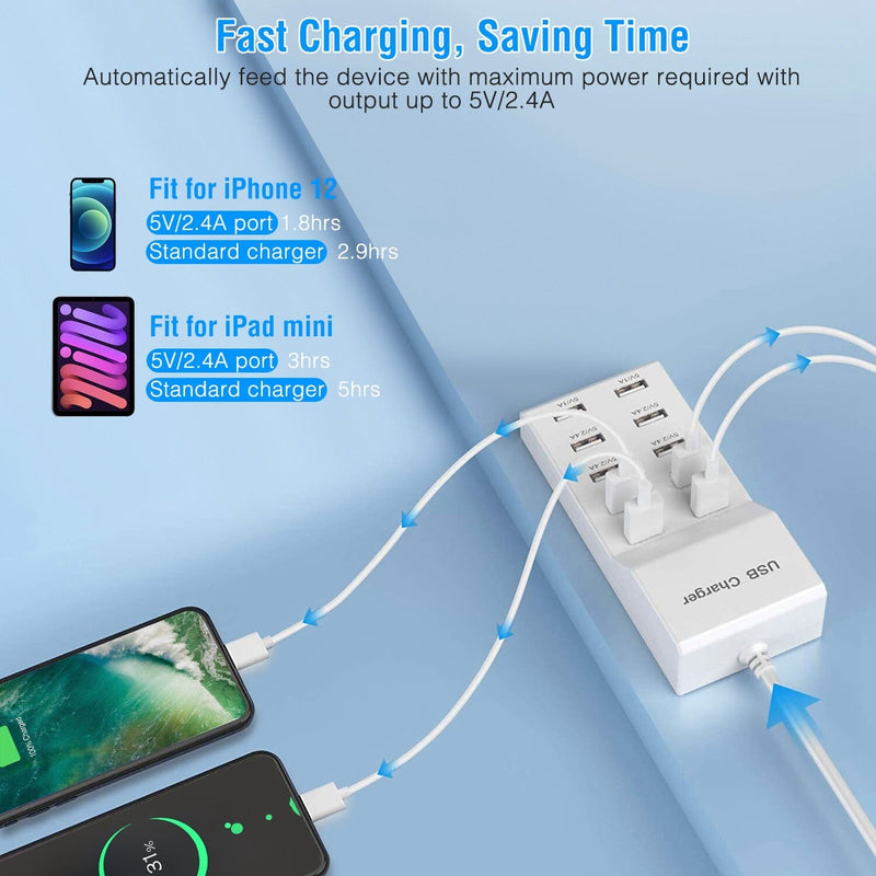 10-Ports 50W USB Wall Fast Charging Power Adapter Mobile Accessories - DailySale