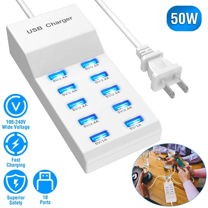 10-Ports 50W USB Wall Fast Charging Power Adapter Mobile Accessories - DailySale