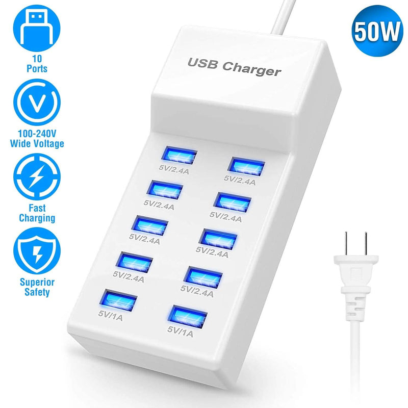 10-Ports 50W USB Wall Fast Charging Power Adapter Mobile Accessories - DailySale