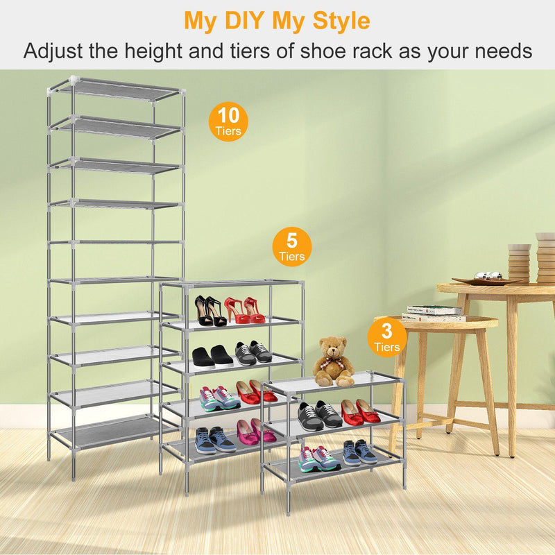 10-Tier Shoe Rack Shelves 27 Pairs Shoes Organizer Closet & Storage - DailySale