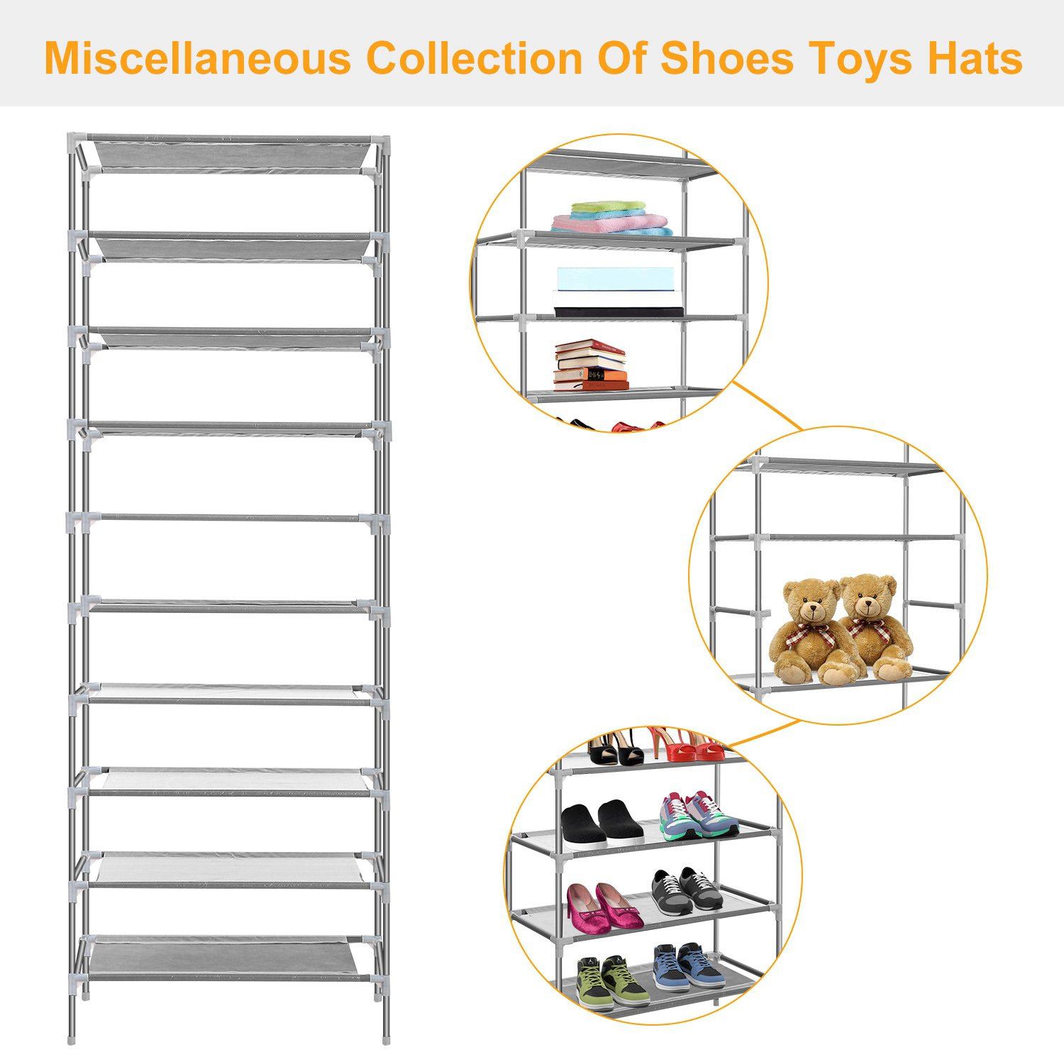 10-Tier Shoe Rack Shelves 27 Pairs Shoes Organizer Closet & Storage - DailySale