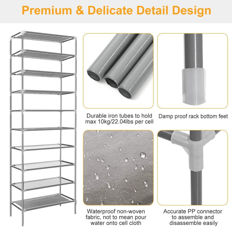 10-Tier Shoe Rack Shelves 27 Pairs Shoes Organizer Closet & Storage - DailySale