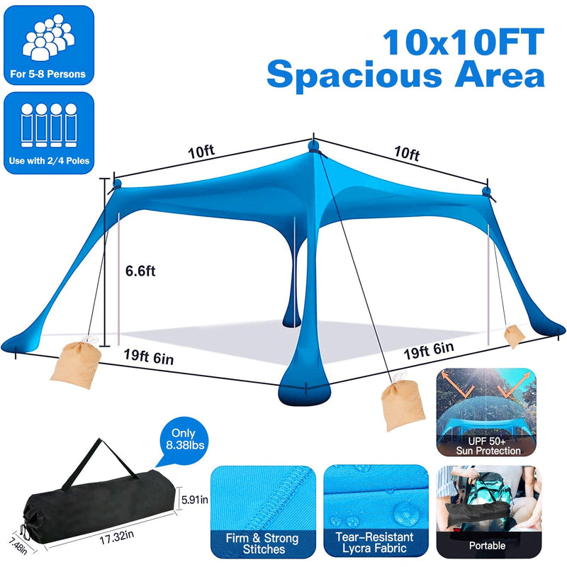 10 x 10 ft Sun Shelter Family Beach Tent Outdoor Shade UPF50+ with Sandbag Sports & Outdoors - DailySale
