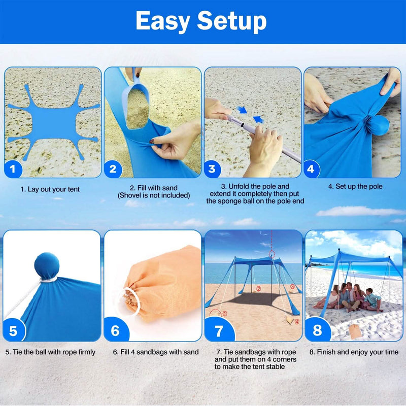 10 x 10 ft Sun Shelter Family Beach Tent Outdoor Shade UPF50+ with Sandbag Sports & Outdoors - DailySale
