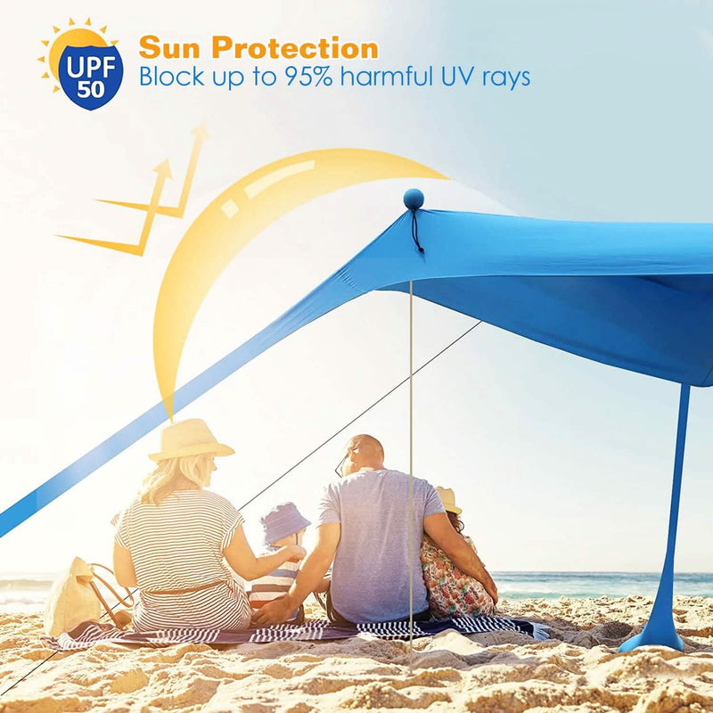 10 x 10 ft Sun Shelter Family Beach Tent Outdoor Shade UPF50+ with Sandbag Sports & Outdoors - DailySale