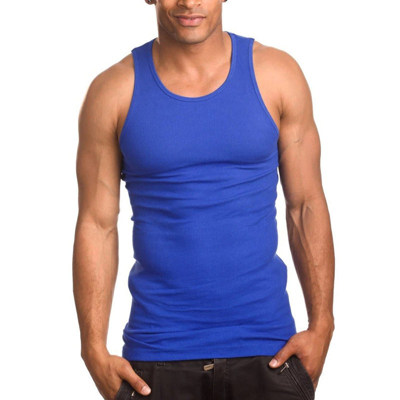 100% Cotton Men's A-Shirts Long Muscle Shirt Tank Top Men's Clothing Blue S - DailySale