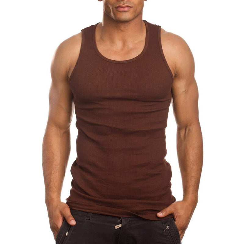 100% Cotton Men's A-Shirts Long Muscle Shirt Tank Top Men's Clothing Brown S - DailySale