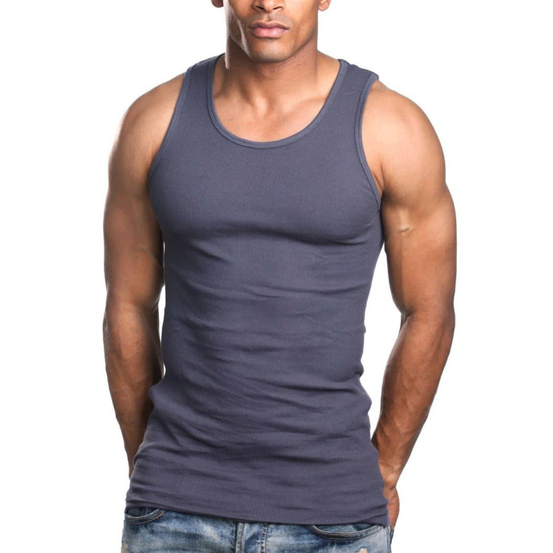 100% Cotton Men's A-Shirts Long Muscle Shirt Tank Top Men's Clothing Dark Gray S - DailySale